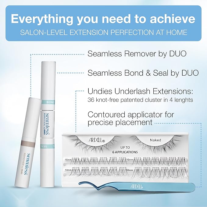 Ardell Seamless Under DIY Lash Extensions Kit Naked Style - Natural Lash Clusters Kit Wispy, Eyelash Clusters, 36 Individual Lashes, Cluster Eyelash Extensions with Bond & Seal, 1 Pack