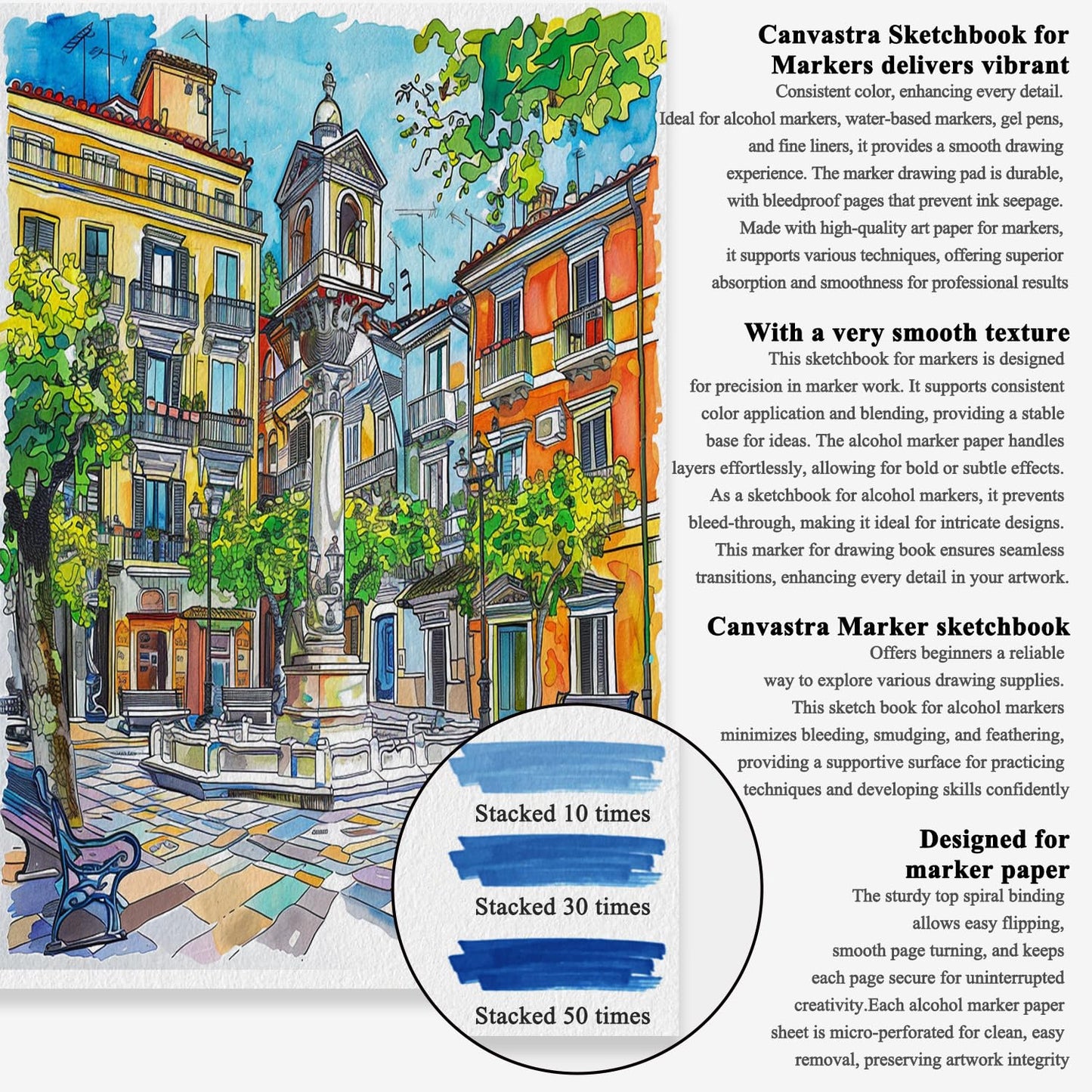Marker Paper Sketchbook, 100 Sheets Alcohol Marker Paper, 73 lb/ 120 GSM (8.3x11.7 Inch) A4 Marker Sketchbook Bleedproof, Spiral Bound Marker Paper Pad, Sketch Pads for Drawing for Adults & Teens.