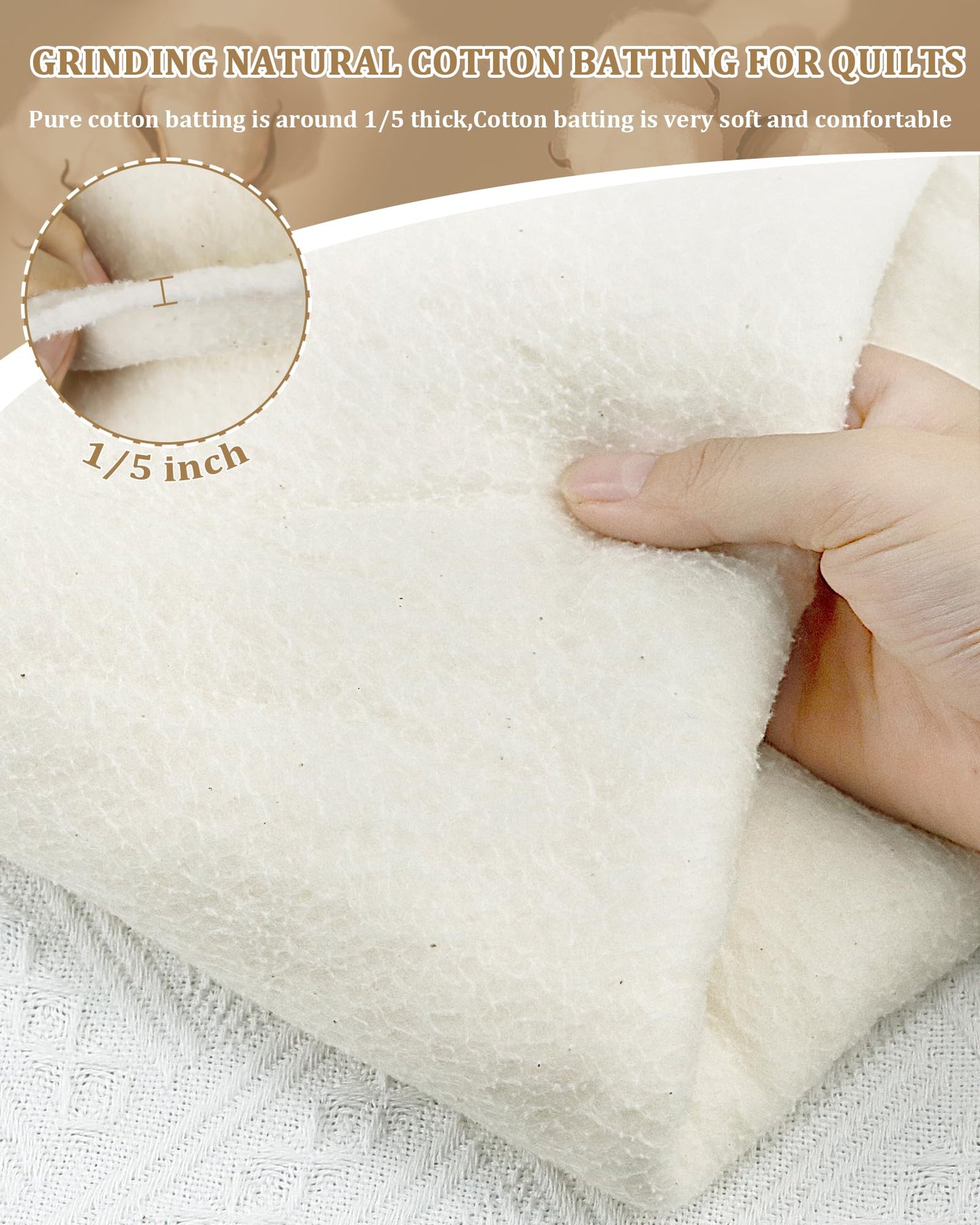PLANTIONAL Grinding Natural Cotton Quilt Batting: 79-Inch x 91-Inch Light Weight Purely Natural All Season Quilt Batting for Quilts, Craft and Wearable Arts