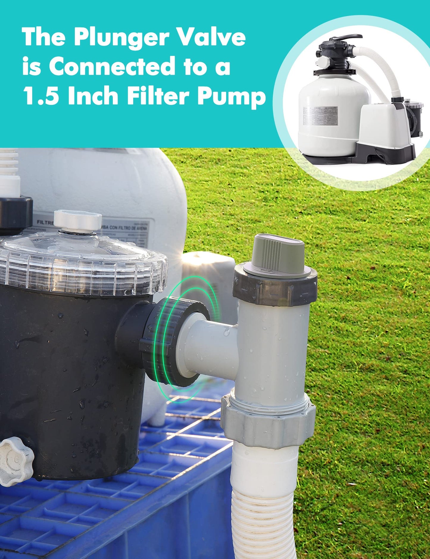 MASCARRY Above Ground Pool Parts, Plunger Valves for Pools Replacement Parts, Pool Pump Part with On Off Plunger Valves, 1.5" Outlet Strainer & Inlet Nozzle, Pool Hose Adapter for Sand Pump