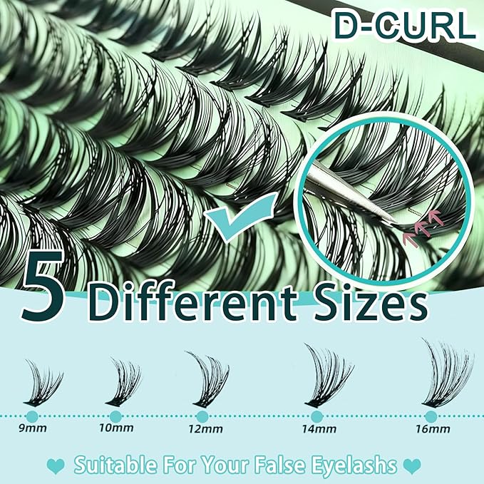 Lash Clusters Kit 640pcs Wispy Lash Clusters 30D+40D Eyelash Clusters D Curl Individual Lash Extensions Natural 9-16mm with Bond & Seal, Brush, Tweezers