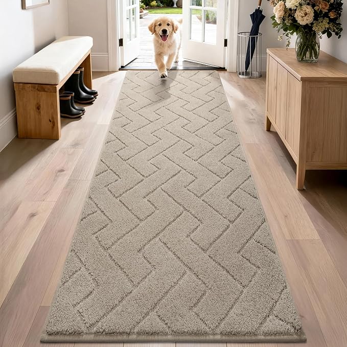 PURRUGS Dirt Trapping Door Mat 24" x 84", Non-Slip Machine Washable Entry Rug, Dog Doormat, Indoor Front Door Mat, Super Absorbent Entryway Rug for Muddy Shoes & Paws, Taupe