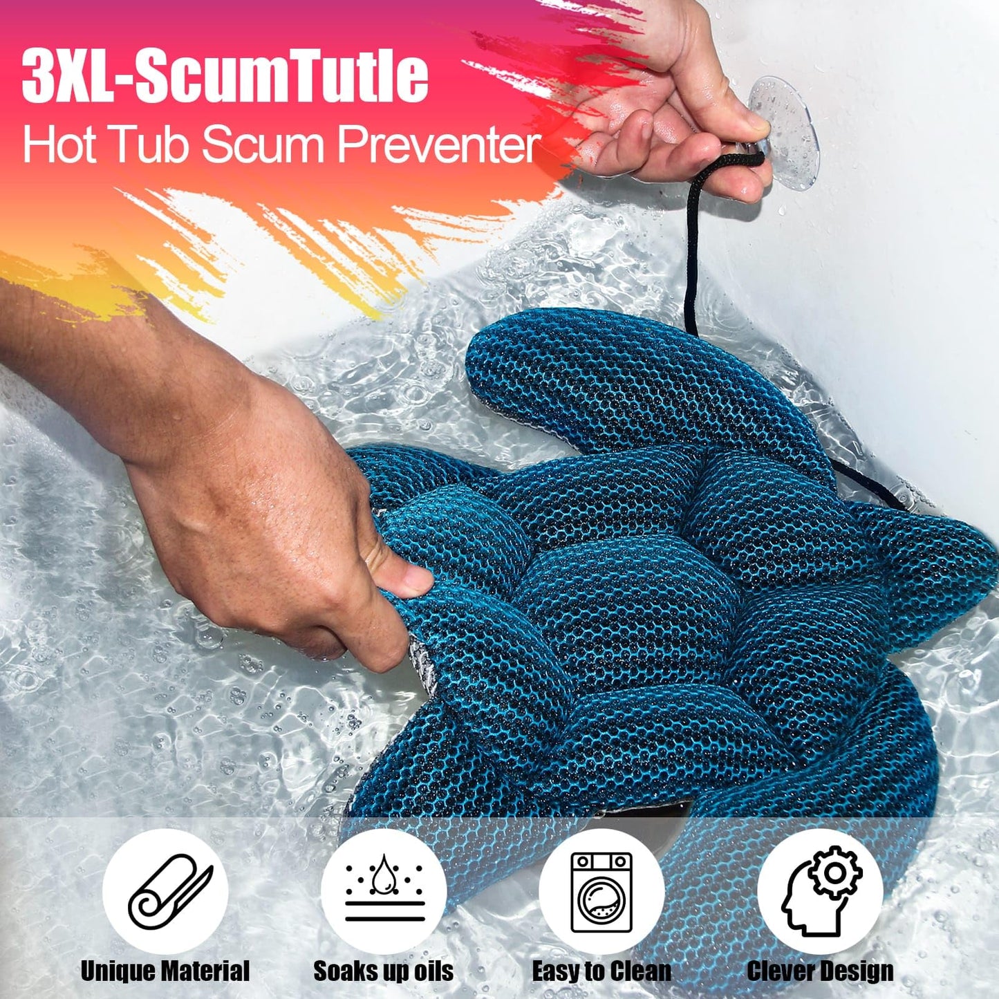 3XL-Scum Turtle Pool Size Oversized Spa Hot Tub Cleaner, ANSLCA Hot Tub Scum Absorber Must Have Hot Tub Accessories - Keeps Your Spa Hot Tub Pool Water Clean and Clear