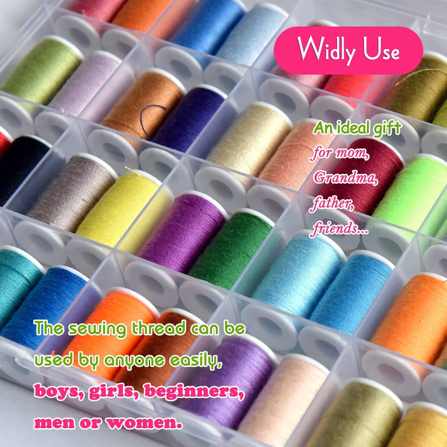 56 rainbowColor Set of Handy Polyester Sewing Threads with needls and Threader