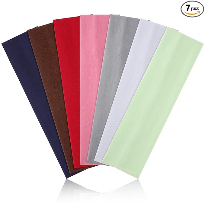 DiyJibb Headbands for Women, Stretchy Non Slip Soft Cotton Cloth Hair Bands for Sports, Workout, Yoga and Running, 7pcs