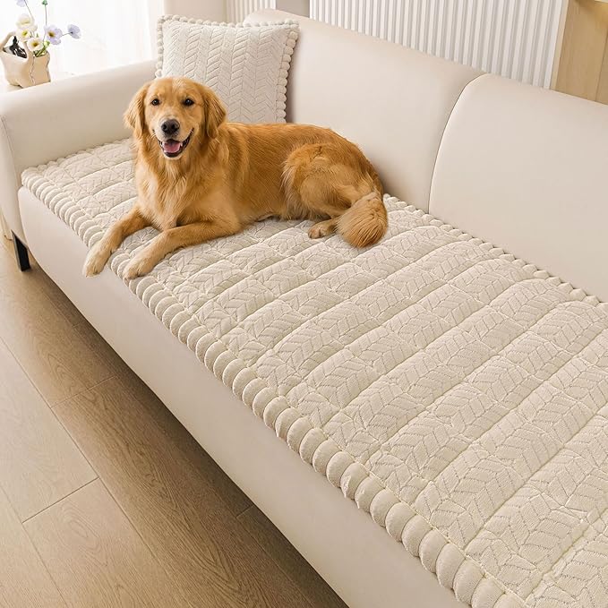 Smiry Non Slip Couch Covers for Dogs, Fuzzy Pet Couch Covers for 2-3 Cushion Sofa Pet Friendly, Soft Sofa Slipcovers Cushion Furniture Protector Washable (Apricot, 27.6" x 59")