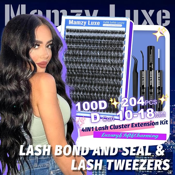 Fluff Lash Clusters Kit 100D Individual Lashes Clusters 10-18MM Eyelash Clusters Kit Dramatic Full Volume False Eyelashes 3D Luxury Cluster Eyelash Extension Kit by MAMZY LUXE