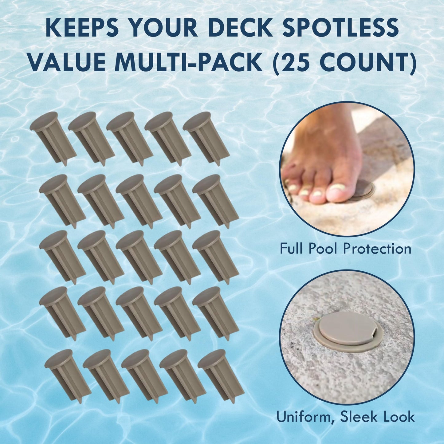 Pool Fence Caps – Putty 25 Pack of 1-Inch Pool Fence Hole Caps – Used for Covering Deck Sleeves in Safety Fencing – Protects Pool Areas When Fence is Removed – Compatible with Most Systems
