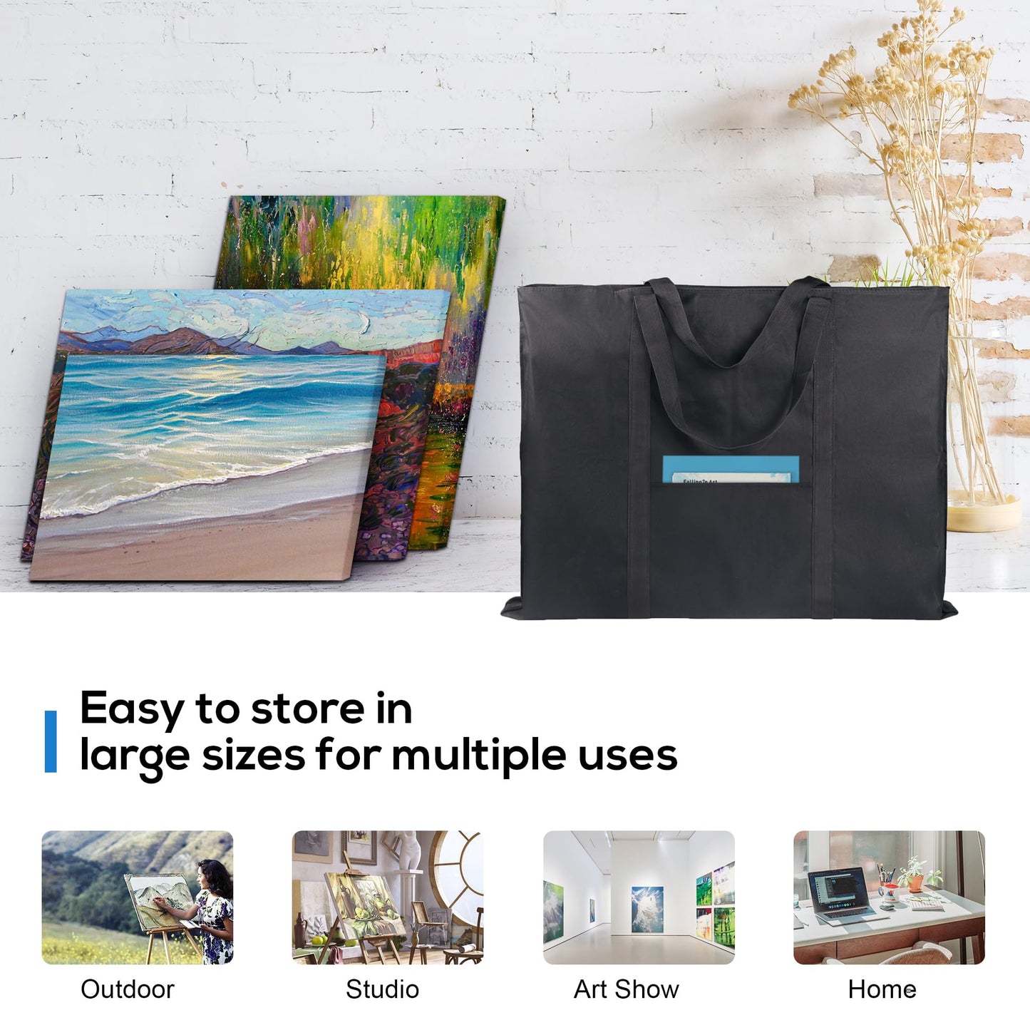 JJRING Dacron Light Weight Art Portfolio Bag, 22'' x 28.5'' for 20'' x 26'' Artworks, Black Carrying Storage Case for Poster, Sketching, and Drawing