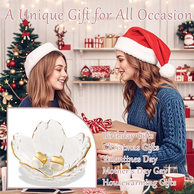 Birthday Gifts for Women Jewelry Dish Glass Ring Dish Holder Jewelry Tray Cute Vanity Organizer Room Decor Jewellery Tray Crystals Trinket Dish Nightstand Bedroom Decor Christmas Friendship Gifts