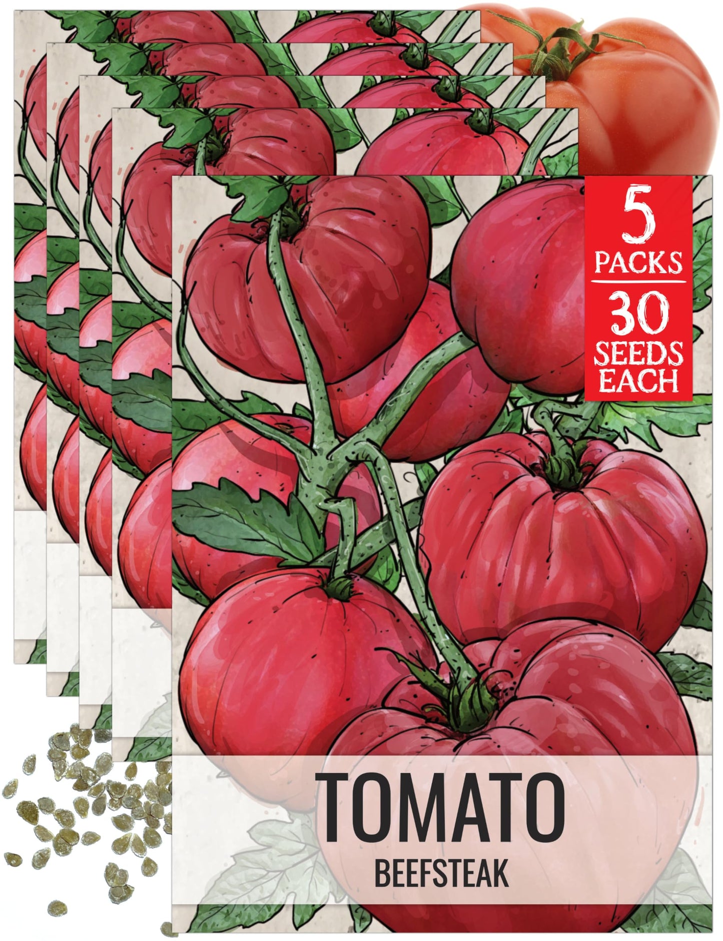Seed Needs Tomato Seeds for Planting Indeterminate True Beefsteak Tomatoes - Non-GMO Heirloom & Untreated Vegetable Seed to Plant a Home Grown Outdoor Veggie Garden (5 Packs)