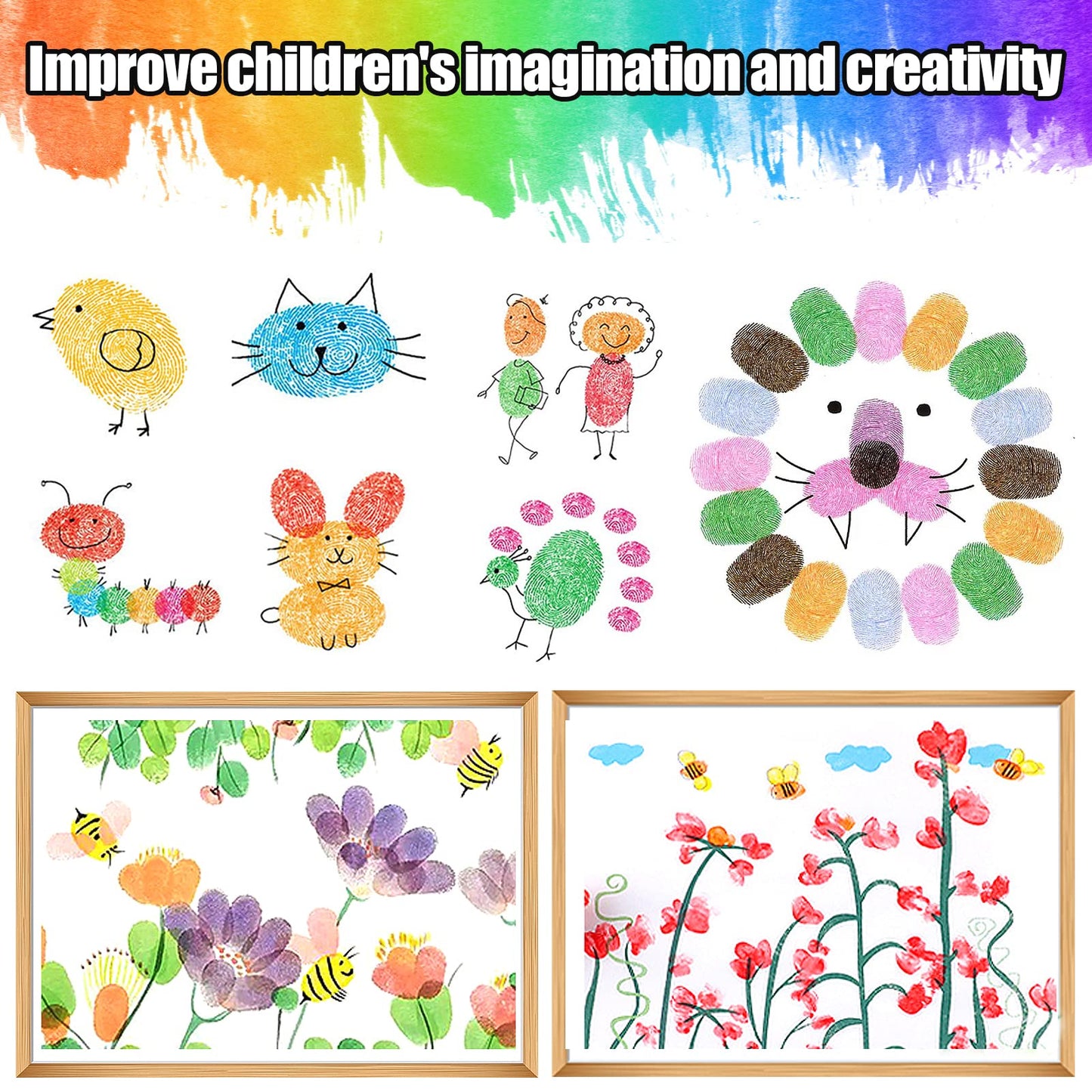 7" Large Ink Pads for Kids - Handprint Footprint Size Rainbow Stamps Pad, Safe & Washable Ink Pad for Fingerprint Painting Card Making Stamp Crafting Paper Wood Fabric Scrapbook Kids Birthday Gifts