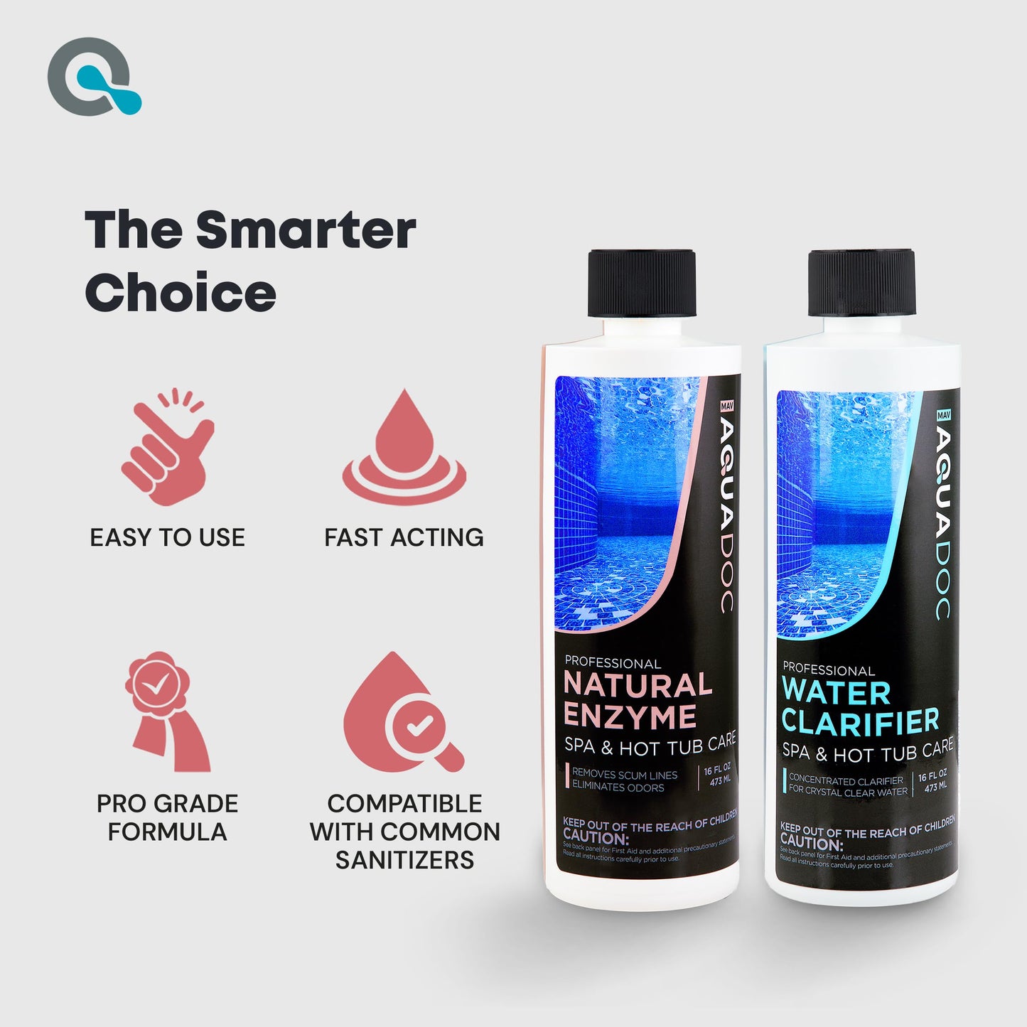 AquaDoc Spa Enzyme and Spa Clarifier Bundle - Includes 16oz Enzyme Cleaner and 16oz Hot Tub Water Clarifier - Hot Tub Chemicals Made in USA