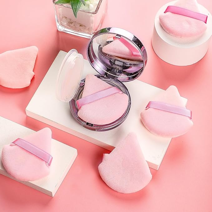 6 Pieces Powder Puff Face Soft Triangle Pink Gifts for Loose and Body Powder, Velour Makeup Sponge Set Setting Powder Puff Makeup Tools