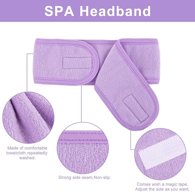 Whaline Spa Facial Headband 4 Packs Head Wrap Terry Cloth Headband Adjustable Stretch Towel for Bath, Makeup and Sport (Light Purple)