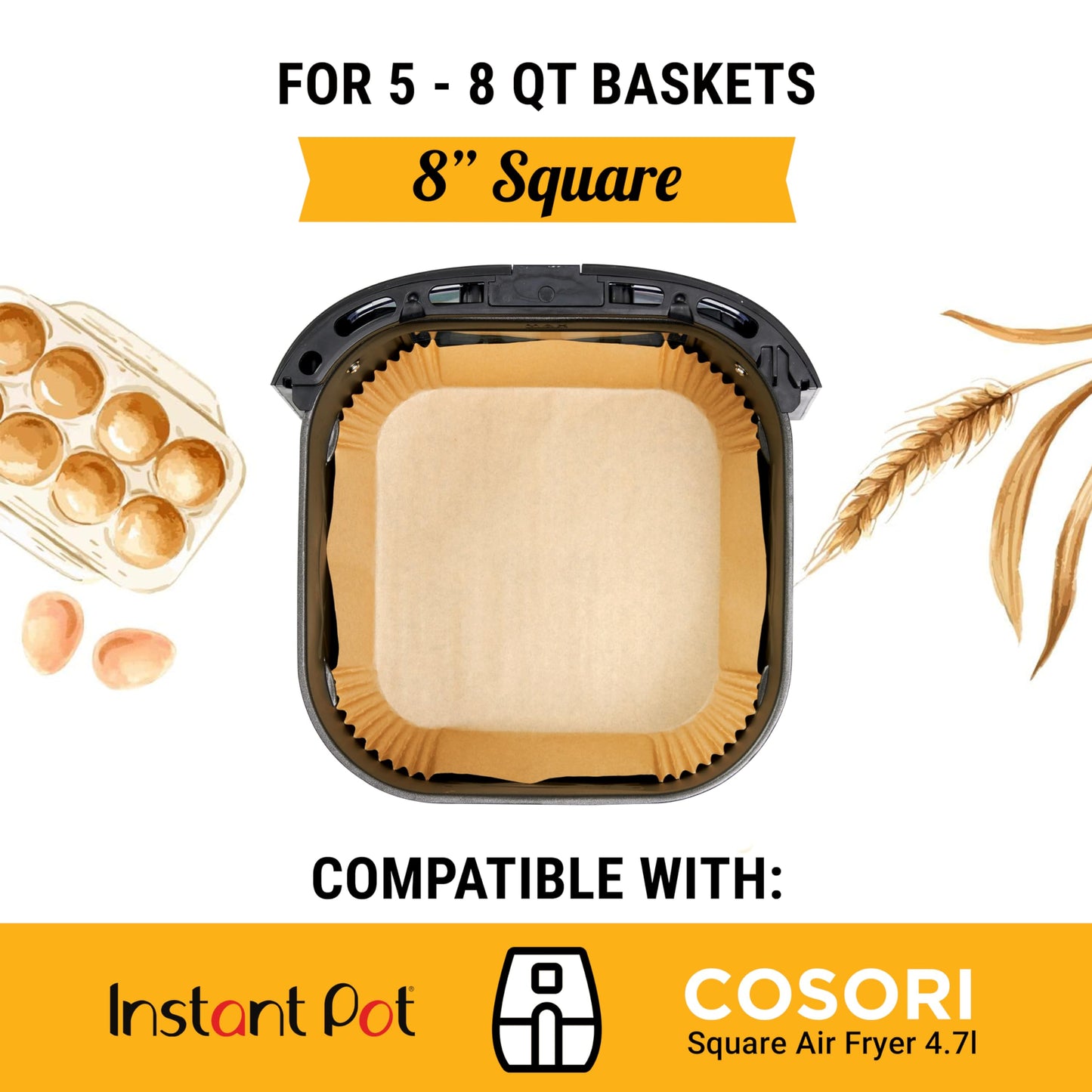250 pcs Air Fryer Liners, Disposable Airfryer Paper Liners – Non-Stick and Oil Proof for Easy Cleanup, Great for Oven, Pans & Baking – 8” Square for 5-8 qt Basket by Baker's Signature