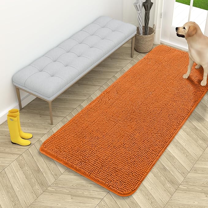OLANLY Dog Door Mat for Muddy Paws 54x24, Absorbs Moisture and Dirt, Absorbent Non-Slip Washable Doormat, Quick Dry Chenille Mud Mat for Dogs, Entry Indoor Entryway Carpet for Inside Floor, Clay