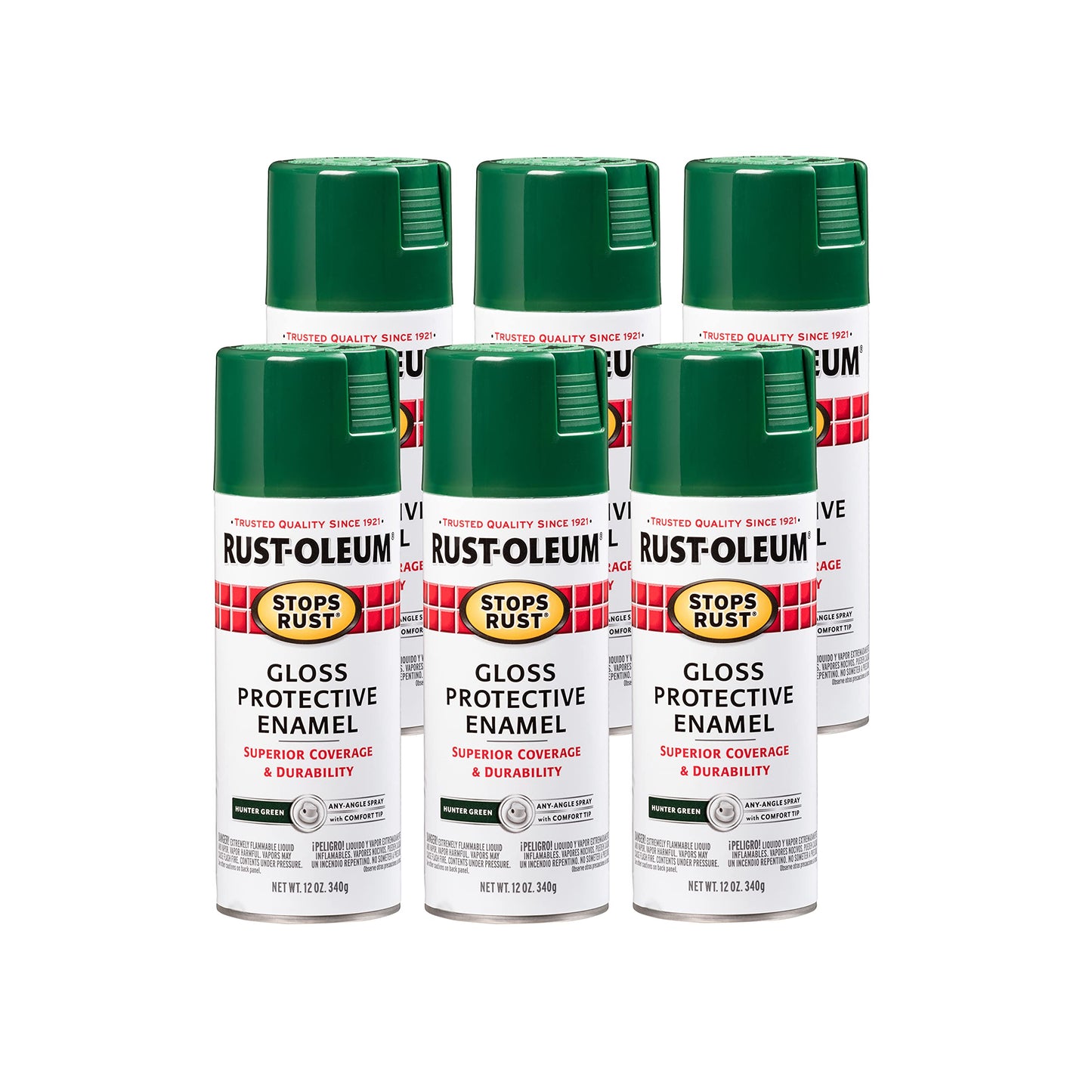 Rust-Oleum 7738830-6PK Stops Rust Spray Paint, 12 oz, Gloss Hunter Green, 6 Pack