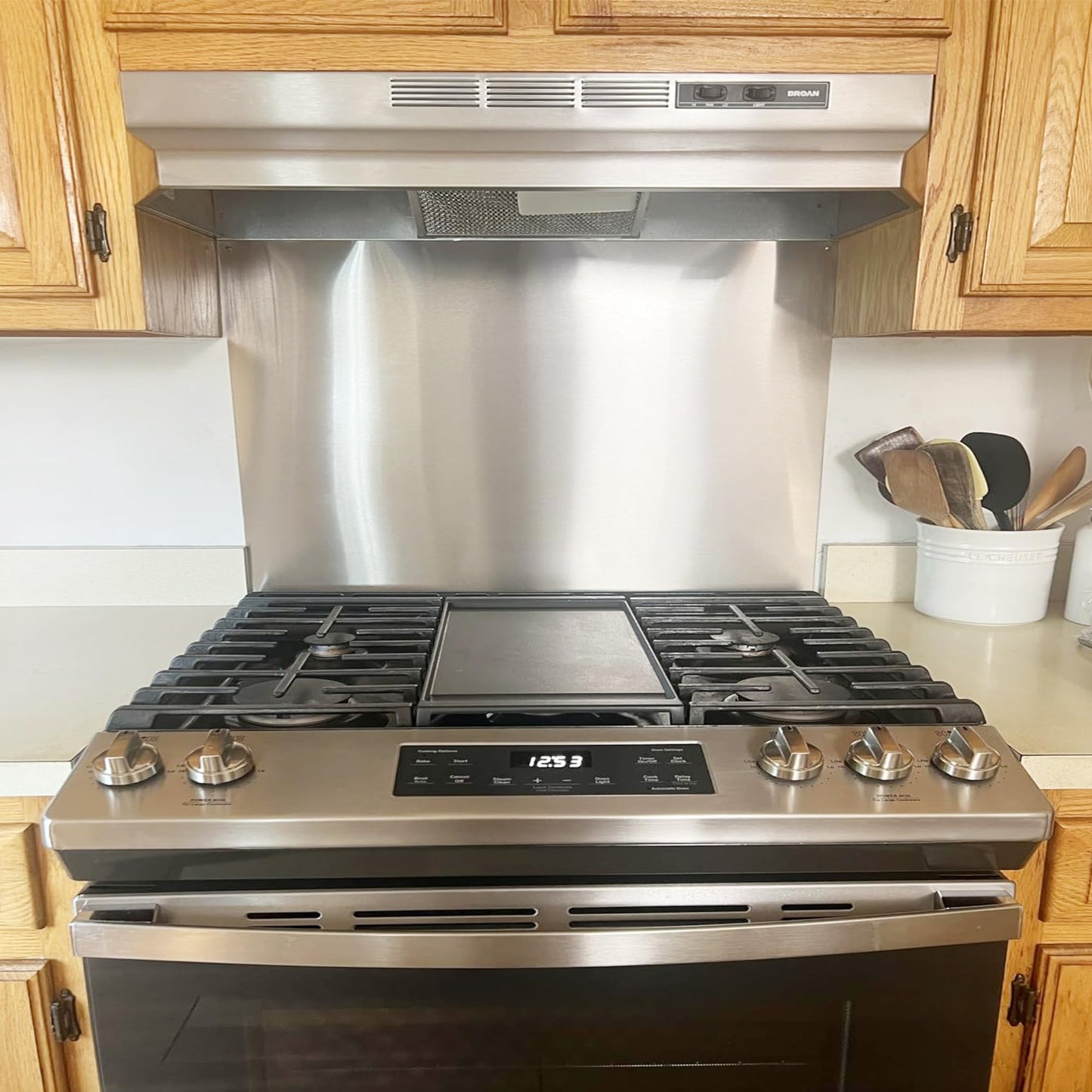 12" By 30" Stove Backsplash Splatter Guard Range Hood Back splash Wall Shield Metal Panel, Easy Clean and Install, Stainless Steel (12" x 30")
