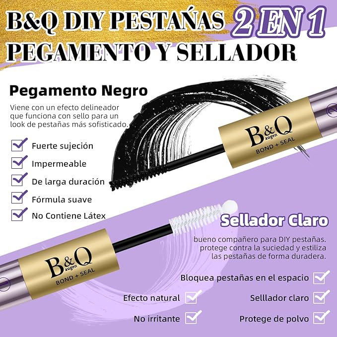 B&Q Lash Cluster Glue 10ML Lash Bond and Seal Waterproof for Eyelash Clusters, Best Lashs Bond and Seal, Professional DIY Lashs Glue Bonds & Seals Long Lasting Strong Hold 2-in-1 Home Use(Bond&Seal)