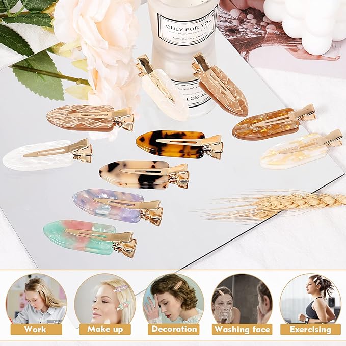 KesaPlan 10PCS No Bend Hair Clips, Acrylic Resin No Crease Hair Clips for Styling, Colorful Creaseless Flat Duckbill Hair Barrette for Makeup Hairstyle Accessories for Women Girls Gifts