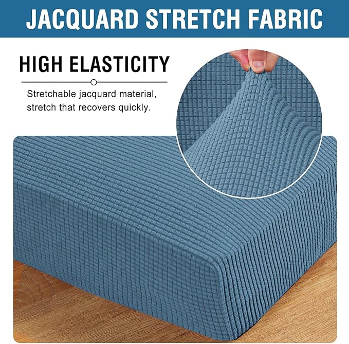 H.VERSAILTEX Super Stretch Individual Seat Cushion Covers - Sofa & Couch Cushion Slipcover Sets - Thick Jacquard Textured Twill Fabric (3 Piece XL Sofa Cushion Covers, Dusty Blue)