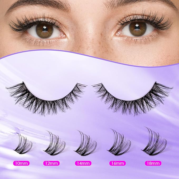 Ocean Pearl Lash Clusters Kit 168pcs 10-18mm manga/anime-inspired lashes clusters,spike-effect cluster lashes,Eyelashes,DIY Cluster Eyelash Extensions kit with lash bond+seal+remover+tweezers-DM01+M38