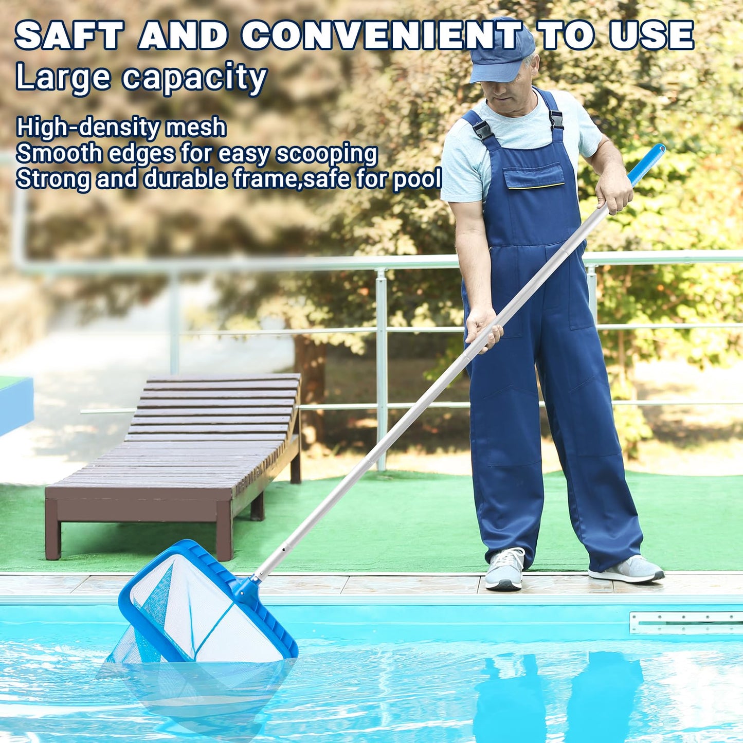 Pool Skimmer - Pool Net with Pole, 4 Section, 26.4"-66.5" Thick Adjustable Telescopic Pole & Fine Mesh Pool Skimmer Net,Larger Capacity Pool Nets for Cleaning, Durable Deep Rake Pool Net Skimmer