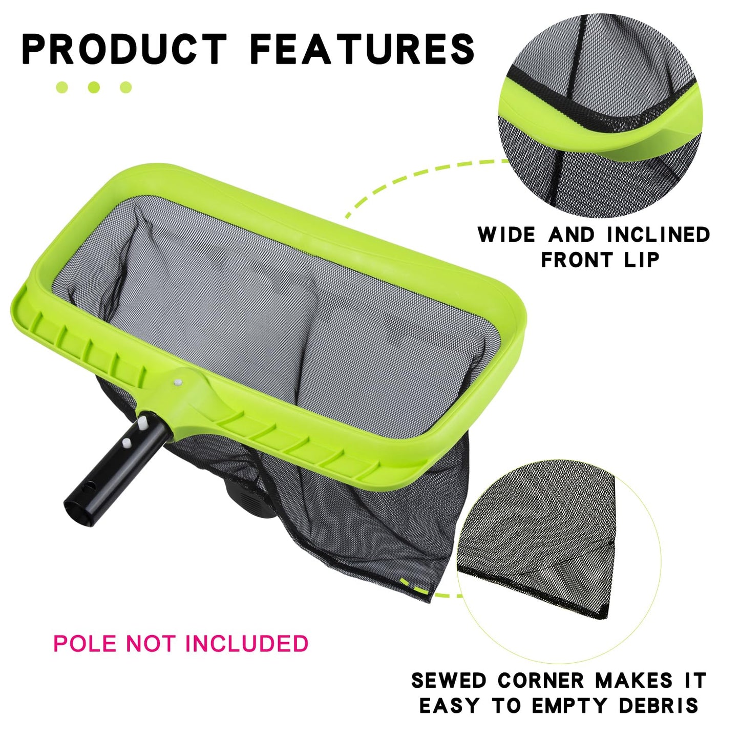 Sepetrel Swimming Pool Leaf Skimmer Net,Reinforced Frame Deep Rake Net