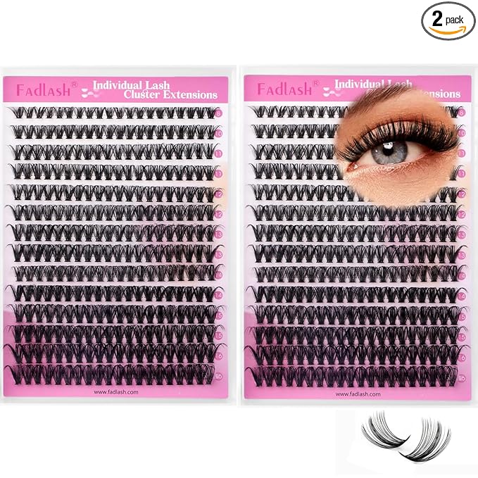 FADLASH Lash Clusters 560Pcs Natural Eyelash Clusters 40D Wispy Lash Extensions 8-16mm D Curl Cluster Eyelash Extensions DIY at Home, 2 Pack (40D 8-16mm, 2 Pack)