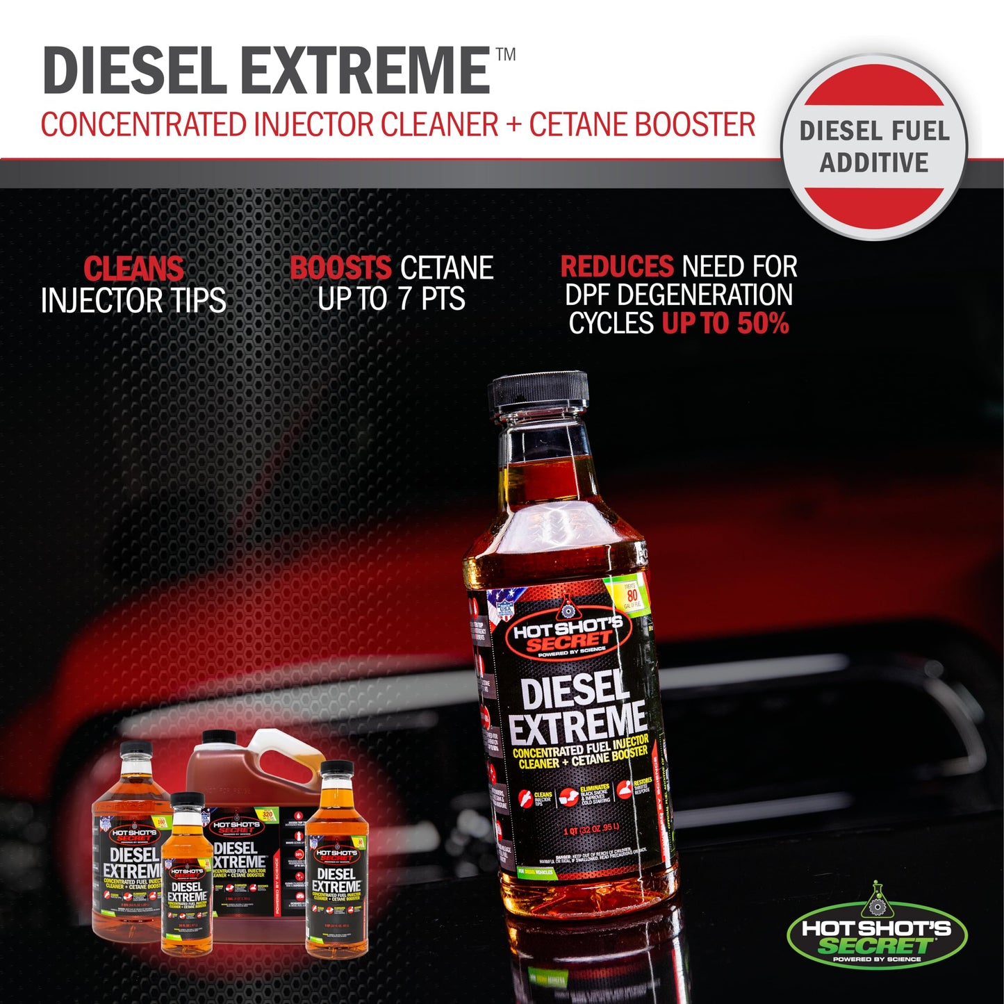 Hot Shot’s Secret Diesel Extreme 1 Gallon – Treats 320 Gallons – Concentrated Diesel Fuel Additive, Fuel System Cleaner and Injector Cleaner, Restores Engine Performance