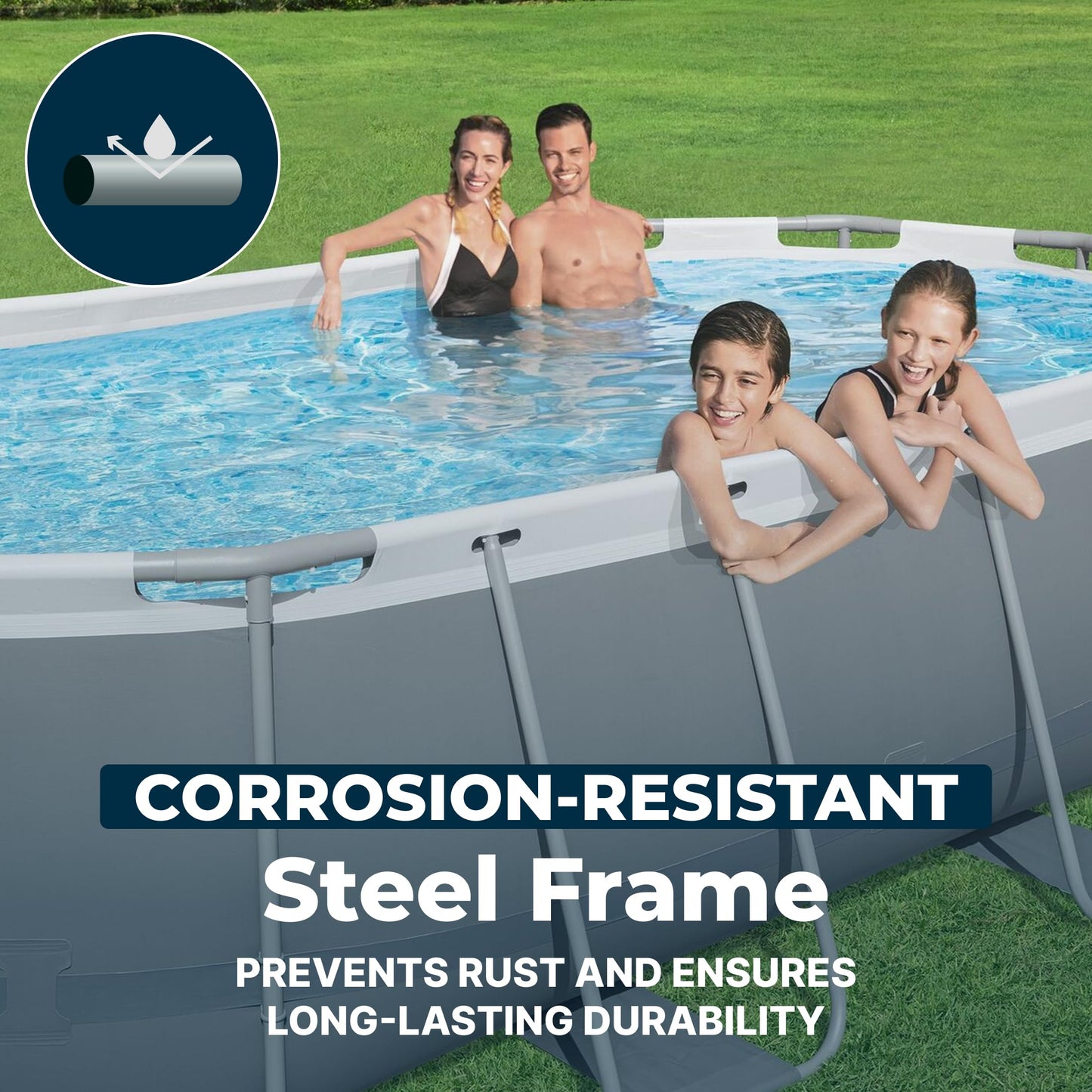 Bestway Steel Pro MAX 14' x 8'2" x 39.5" Oval Above Ground Swimming Pool Set, 530 GPH Filter Pump, Ladder, Tritech Puncture Resistant Liner, ClickConnect Steel Frame, Gray