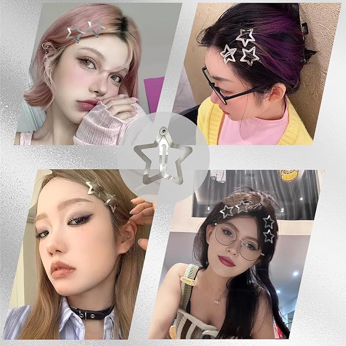 50Pcs Star Metal Hair Clips and Barrettes for Girls Women, Non-Slip Silver Hair Accessories