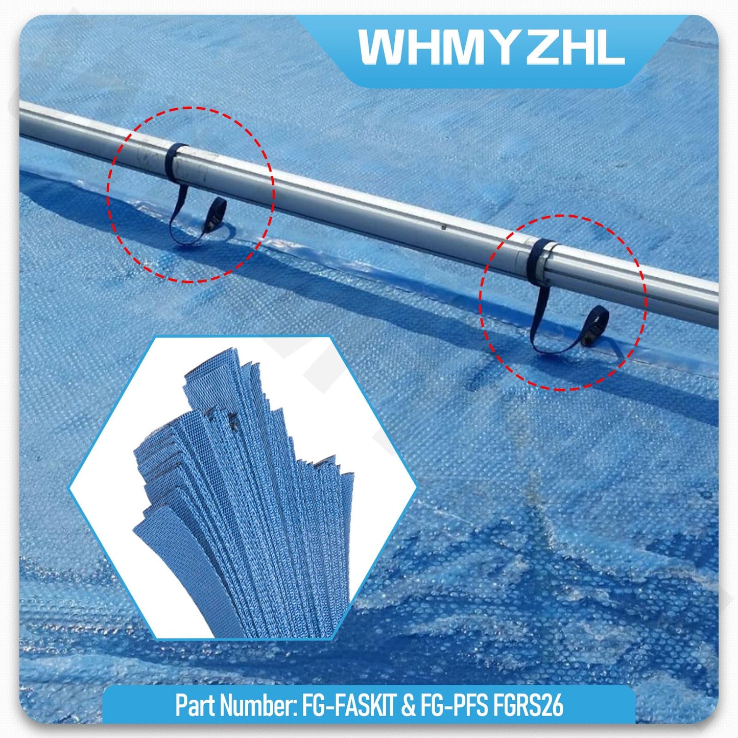 Tube and Solar Cover Fastening Kit FG-FASKIT for F-eherguard Inground and Aboveground Pool Roller - Includes 24 26" Straps, 24 Mounting Wcrews with Brackets, for Securing Solar Blankets to Solar Reels