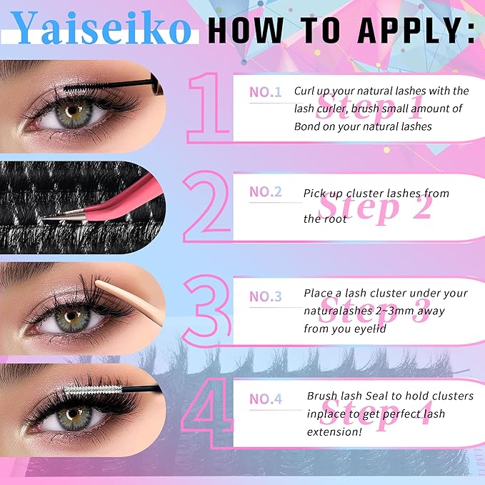 Eyelash Clusters 14-22mm Thick Volume Lash Clusters Eyelash Extensions 200D Individual Lashes Clusters 192pcs DIY D Curl Wispy Plant Fibers Lashes Clusters, by Yaiseiko