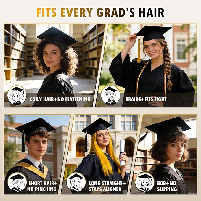 Graduation Cap Headband Insert-Anti-Fall Grad Cap Headband for Curly Hair,Graduation Hat Hair Band Accessories