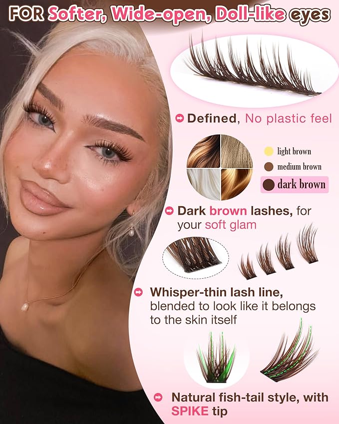 Goddvenus Brown Wispy Lash Clusters Manga Eyelashes Clusters Natural Cluster Eyelash Extensions Fairy DIY Lash Extension Anime C Curl Waterproof Individual Eye Lashes