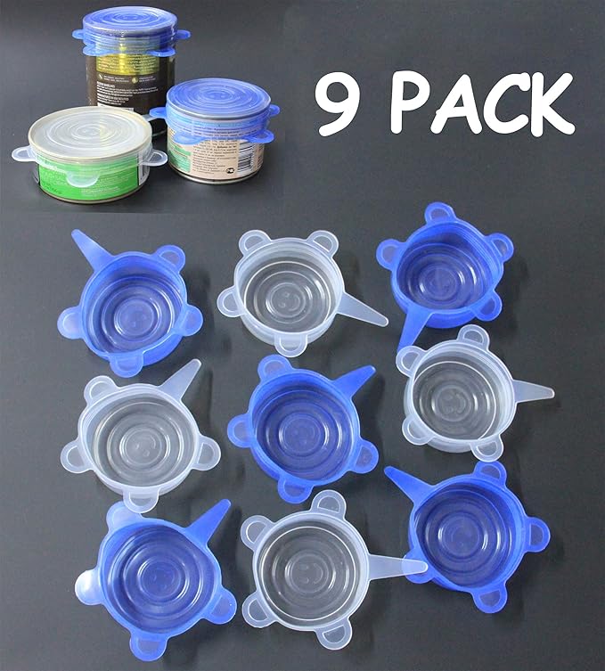 COMTIM Pet Food Can Lids, Silicone Stretch Can Lids Covers for Dog Cat Food, Reusable Expandable Universal Size Fit Most Cans and Jars, 9 PACK