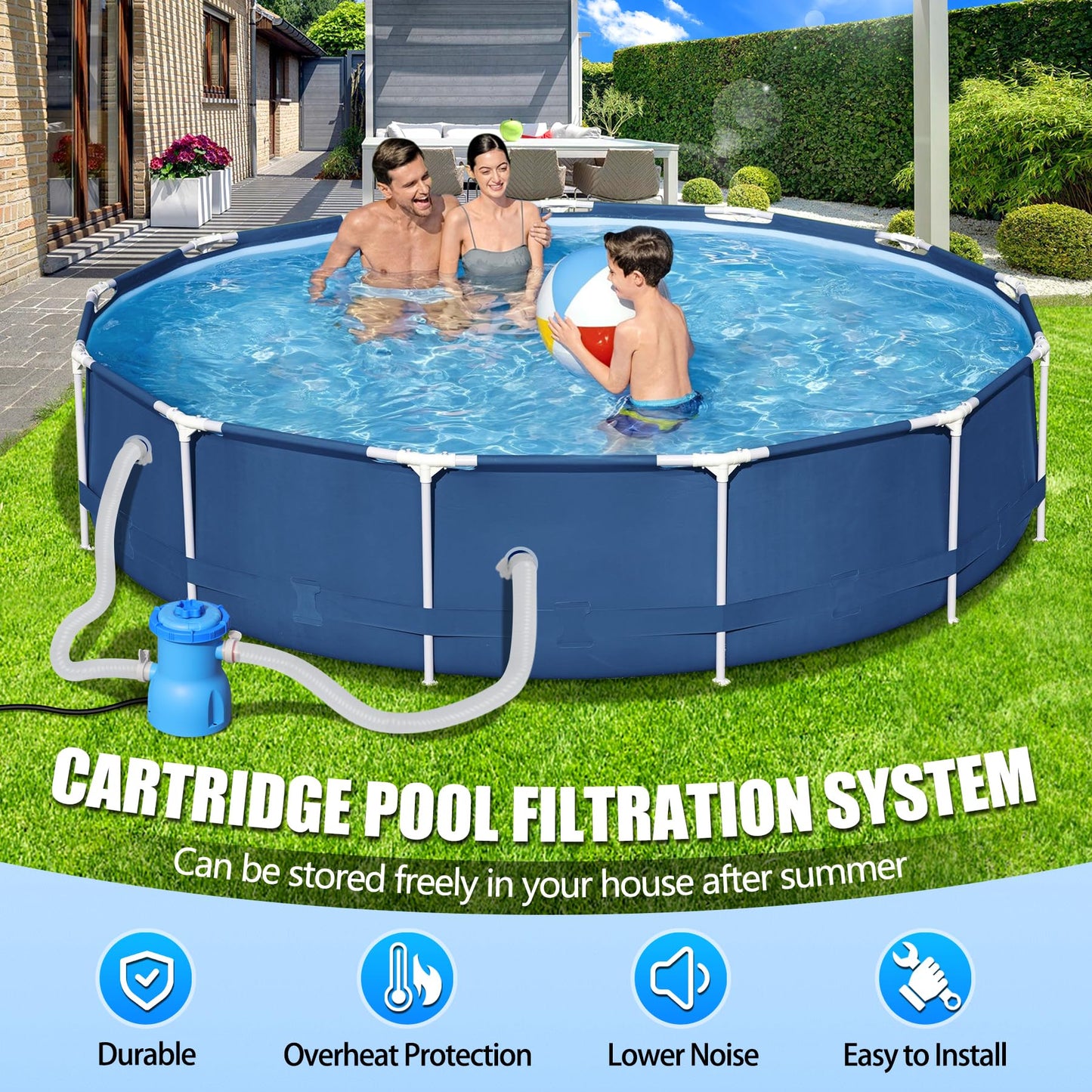 BluClear 300 GPH Pool Filter Pump for Small Above Ground Pools, ETL Certified Pool Cartridge Filter Pump System with GFCI, Safety & Reliable Water Circulation Pumps - Rapidly Capture Debris in Water