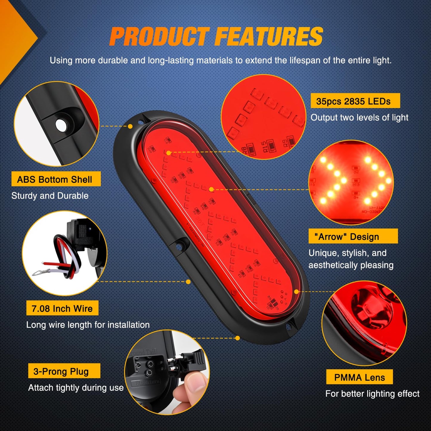 Nilight 6Inch Oval Tail Light 2PCS 35LED Arrow Red Running Stop Brake Lights Surface Mount Waterproof for 12V Caravan Truck RV Camper Trailer Bus