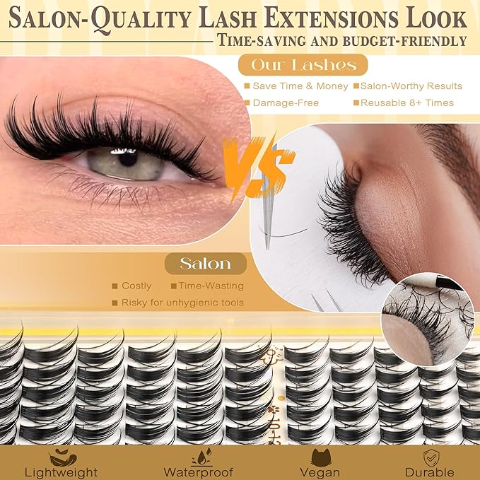 Fairy Lashes Clusters Kit Manga Eyelash Clusters Natural Cluster Eyelash Extensions Wispy Lash Clusters Kit Spiky Cluster Lashes 10-16mm 208pcs Eyelash Extension Kit (Bond Seal and Tweezers)