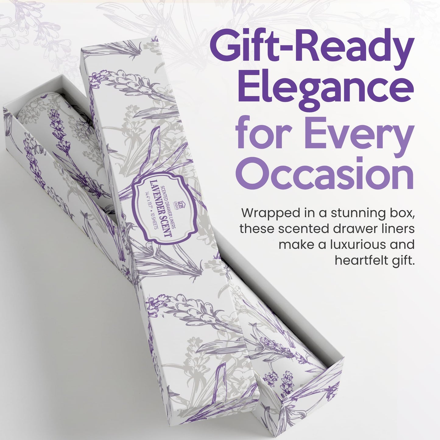 Lavender Scented Drawer Liners for Dresser Drawers (10 Large Sheets, 19.7" x 14.4") - Non Adhesive Drawer Paper Liner for Bedroom Dresser & Closet Shelves by Linda’s Essentials