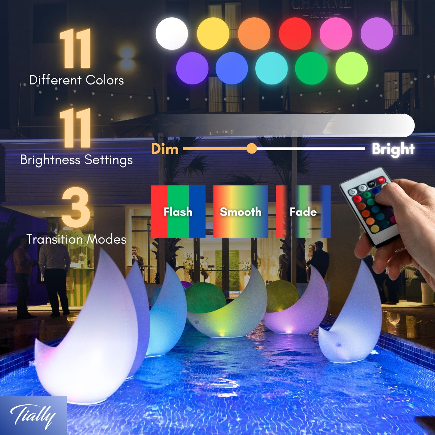 TIALLY Floating Pool Lights Solar Powered - 24" Crescent Moon Floating Pool Decorations, Floating Solar Pool Lights for Swimming Pool, Weddings, Pool Party Decor (2 Pack)