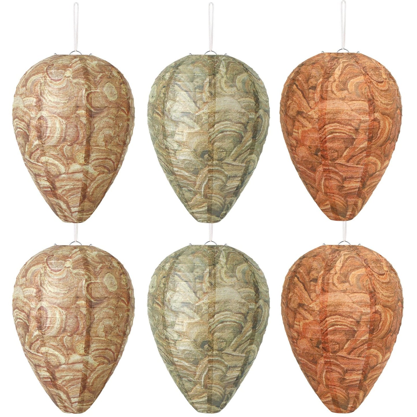 DECYOOL 6 Pack Paper Wasp Nest Decoy Hanging Wasp Nest Stay Away from Wasps Hornets Yellow Jackets(Mixed Color)