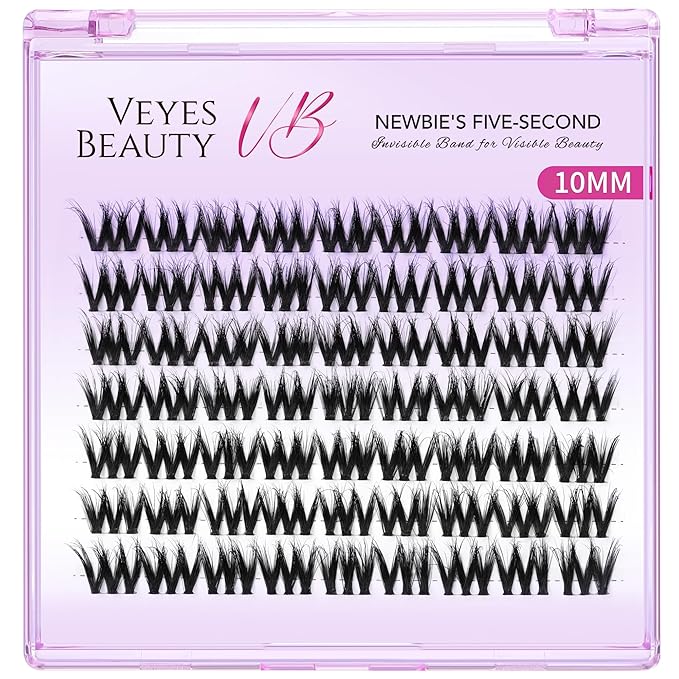 VEYESBEAUTY Lash Clusters Fluffy Individual Lash Extensions VBmuse 3D Layered Volume Eyelashes Thin & Invisible Band Wispy Faux Mink Lash Newbie's Five-Second Length 10mm