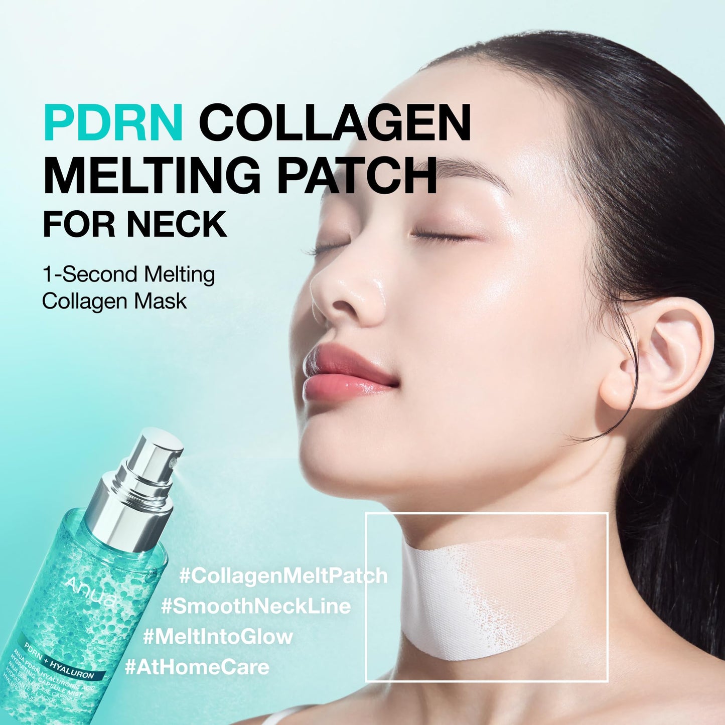 Anua PDRN Collagen Melting Patch for Neck, Lifting and Firming, Thin Film Patch for Neck Fine Lines & Forehead, Plumping Effect with Salmon DNA, Korean Skincare, 0.02g x 4EA