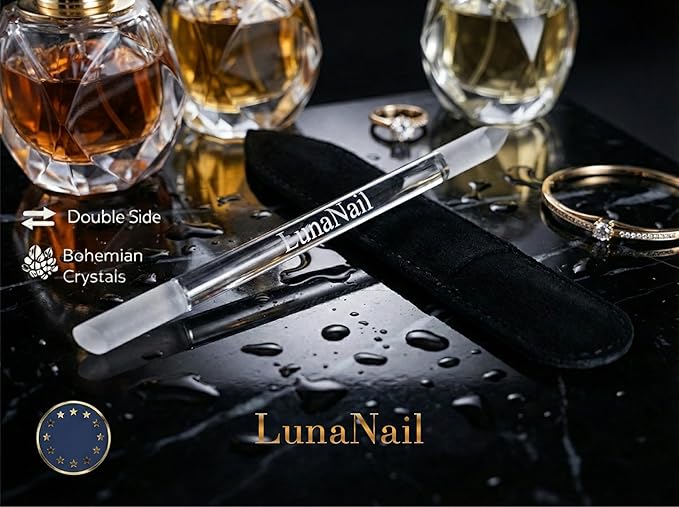 Nano Czech Glass Nail File & Buffer 2-in-1, Velvet Case, Crystal Polisher, Mirror-Shine, Keratin-Sealing, Travel Friendly