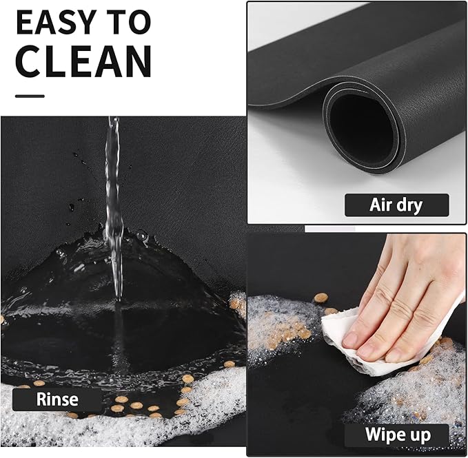 Dog Food Mat - Absorbent Cat Mat for Food and Water, No Stains Pet Feeding Bowl Mat, Easy to Clean Pet Placemats, Quick Dry Dog Water Dispenser Mat for Messy Drinkers | Black 12"x 19"