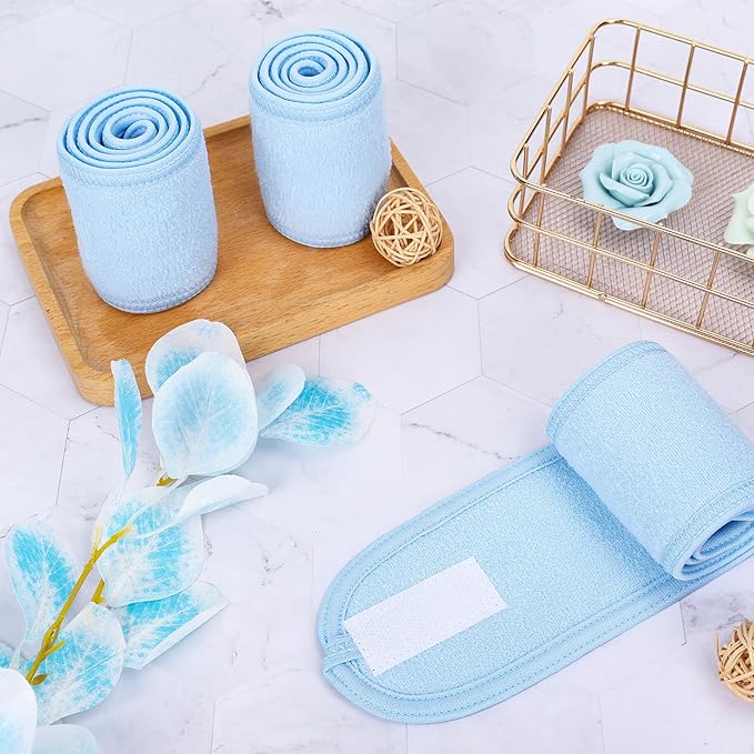 Whaline Spa Facial Headband Head Wrap Terry Cloth Headband 4 Counts Stretch Towel for Bath, Makeup and Sport (Light Blue)