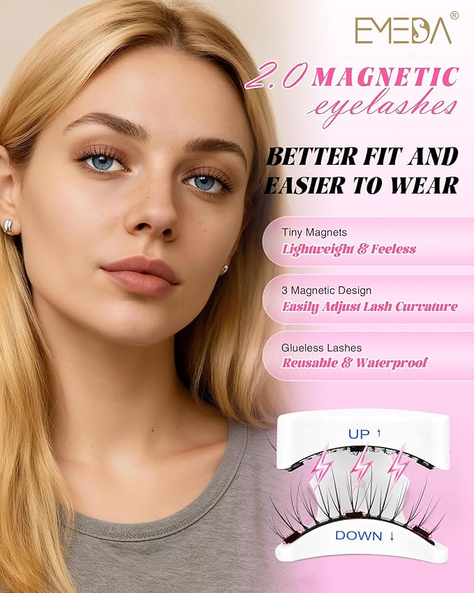 EMEDA Magnetic Eyelashes Natural Look No Glue Reusable Magnetic Lashes with Applicator, Faux Mink Lashes Lightweight & Comfortable for Women Sensitive Eyes Daily Makeup with Mirror Case (21)
